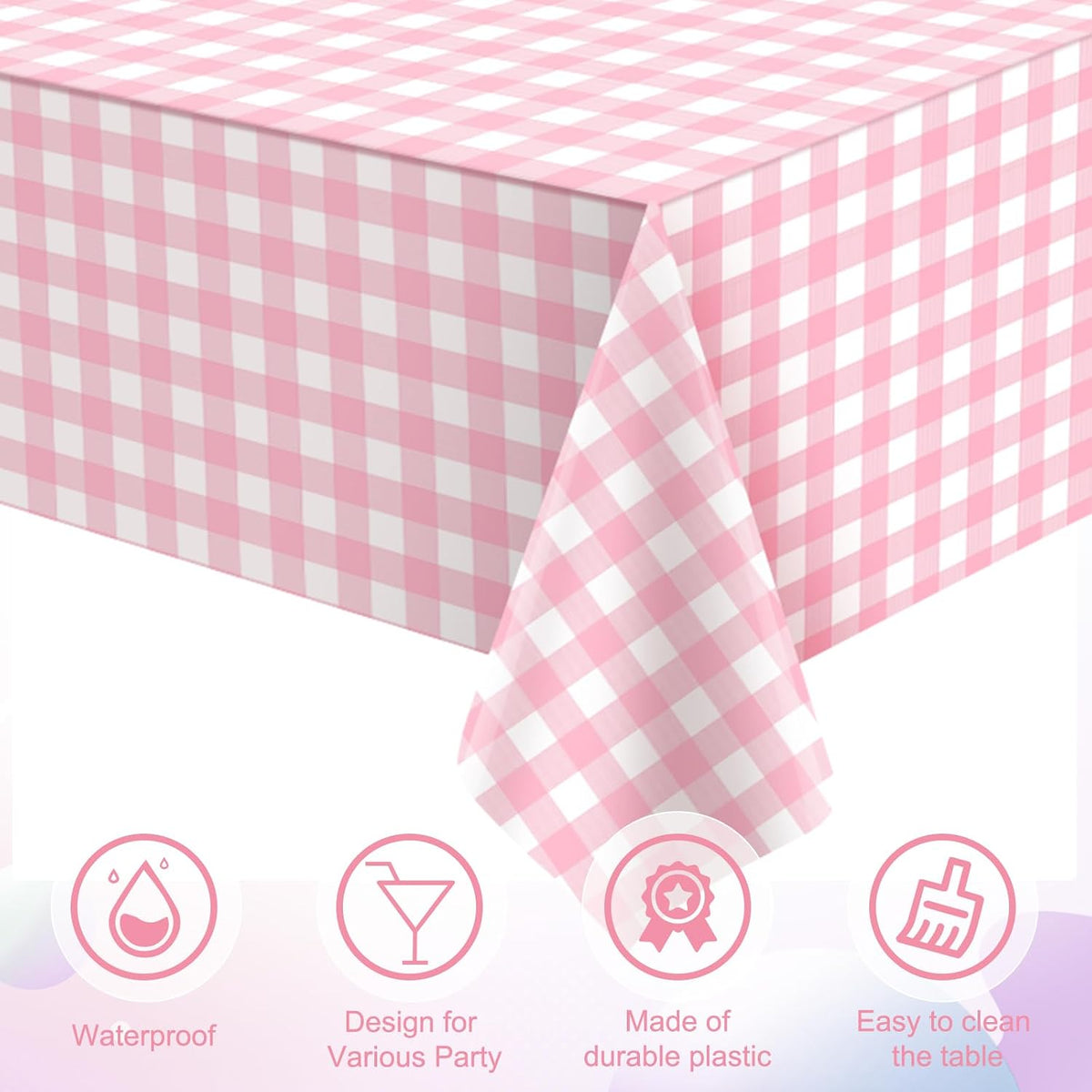 3Pcs Pink Gingham Tablecloths, Checkered Party Table Covers 54x108 In