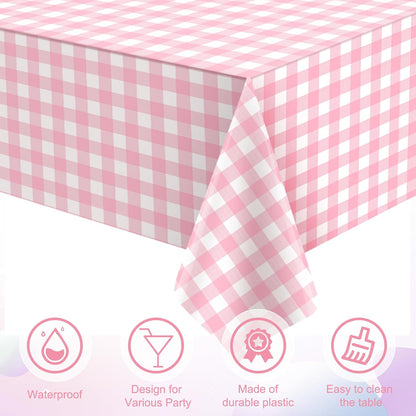 3Pcs Pink Gingham Tablecloths, Checkered Party Table Covers 54x108 In