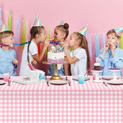 3Pcs Pink Gingham Tablecloths, Checkered Party Table Covers 54x108 In