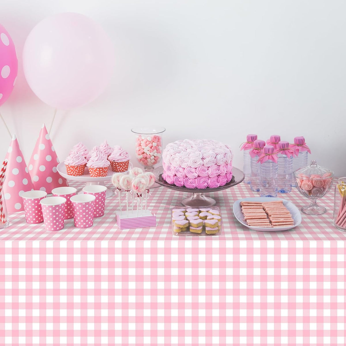 3Pcs Pink Gingham Tablecloths, Checkered Party Table Covers 54x108 In