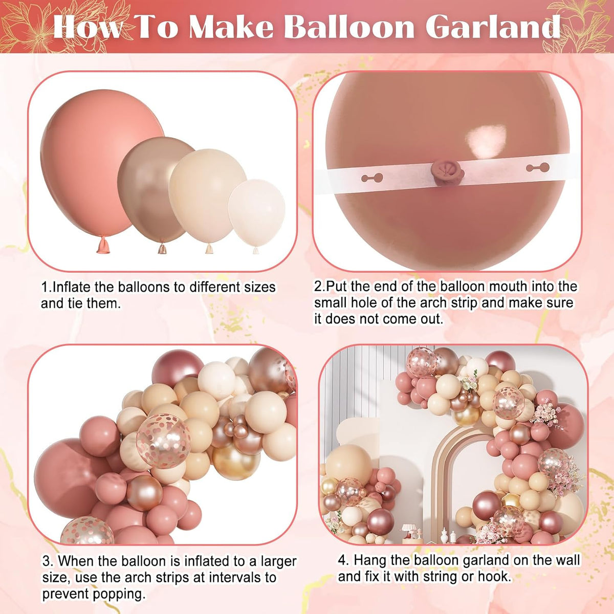 170Pcs Blush Dusty Rose Pink Balloons Garland Arch Kit 18 12 10 5 Inch