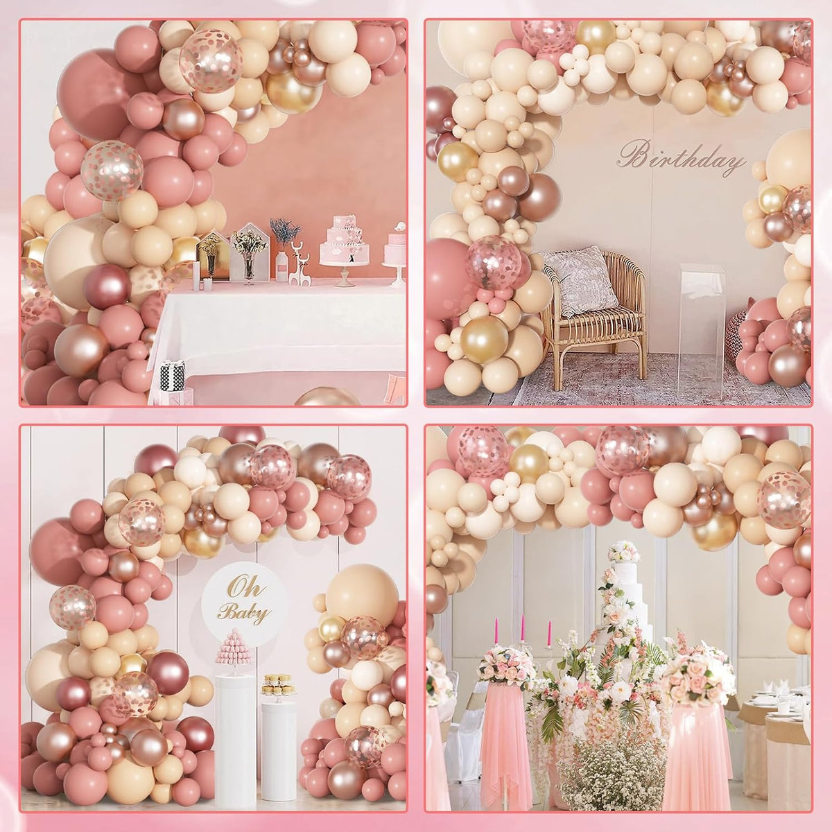 170Pcs Blush Dusty Rose Pink Balloons Garland Arch Kit 18 12 10 5 Inch