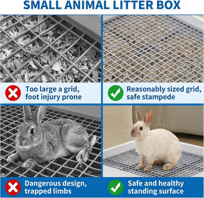 WUWEOT 2 Pack Large Rabbit Litter Box, Shallow Bunny Restroom Litter Tray, Small Animals Litter Pan Toilet Potty Trainer with Grate for Rabbit Hamster Ferret Rats Guinea Pigs Hedgehog Chinchillas