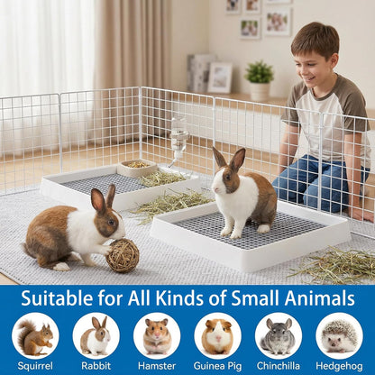 WUWEOT 2 Pack Large Rabbit Litter Box, Shallow Bunny Restroom Litter Tray, Small Animals Litter Pan Toilet Potty Trainer with Grate for Rabbit Hamster Ferret Rats Guinea Pigs Hedgehog Chinchillas