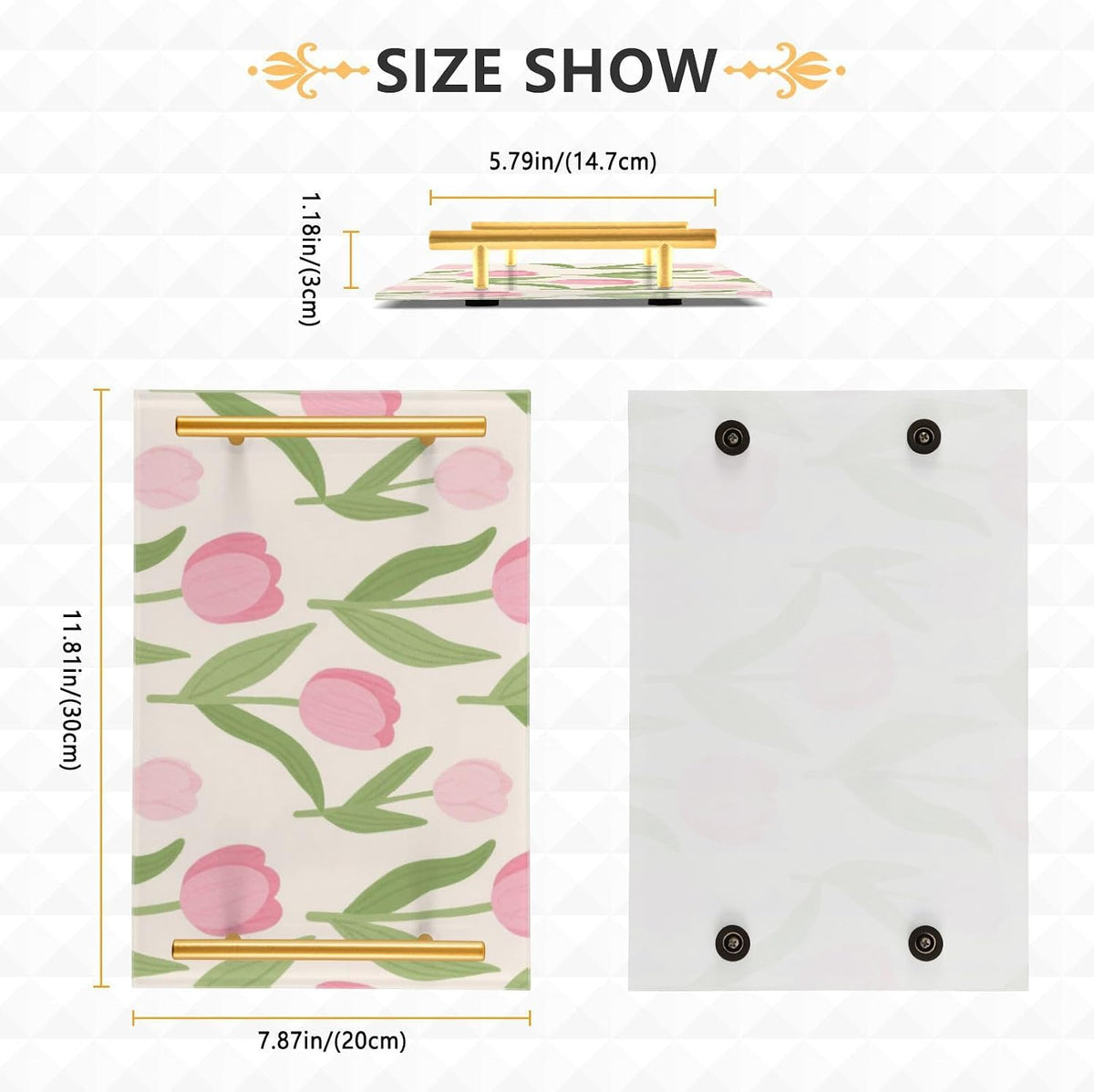 Lovely Pink Flower Flowers Decorative Dinner Trays with Handles Dinner Trays for Eating for Jewelry Perfume for Couch Serving bandeja para servir Cafe Elegante