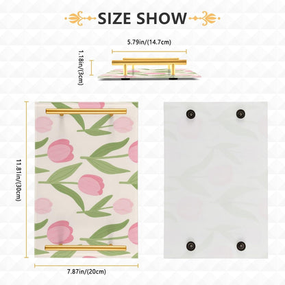 Lovely Pink Flower Flowers Decorative Dinner Trays with Handles Dinner Trays for Eating for Jewelry Perfume for Couch Serving bandeja para servir Cafe Elegante