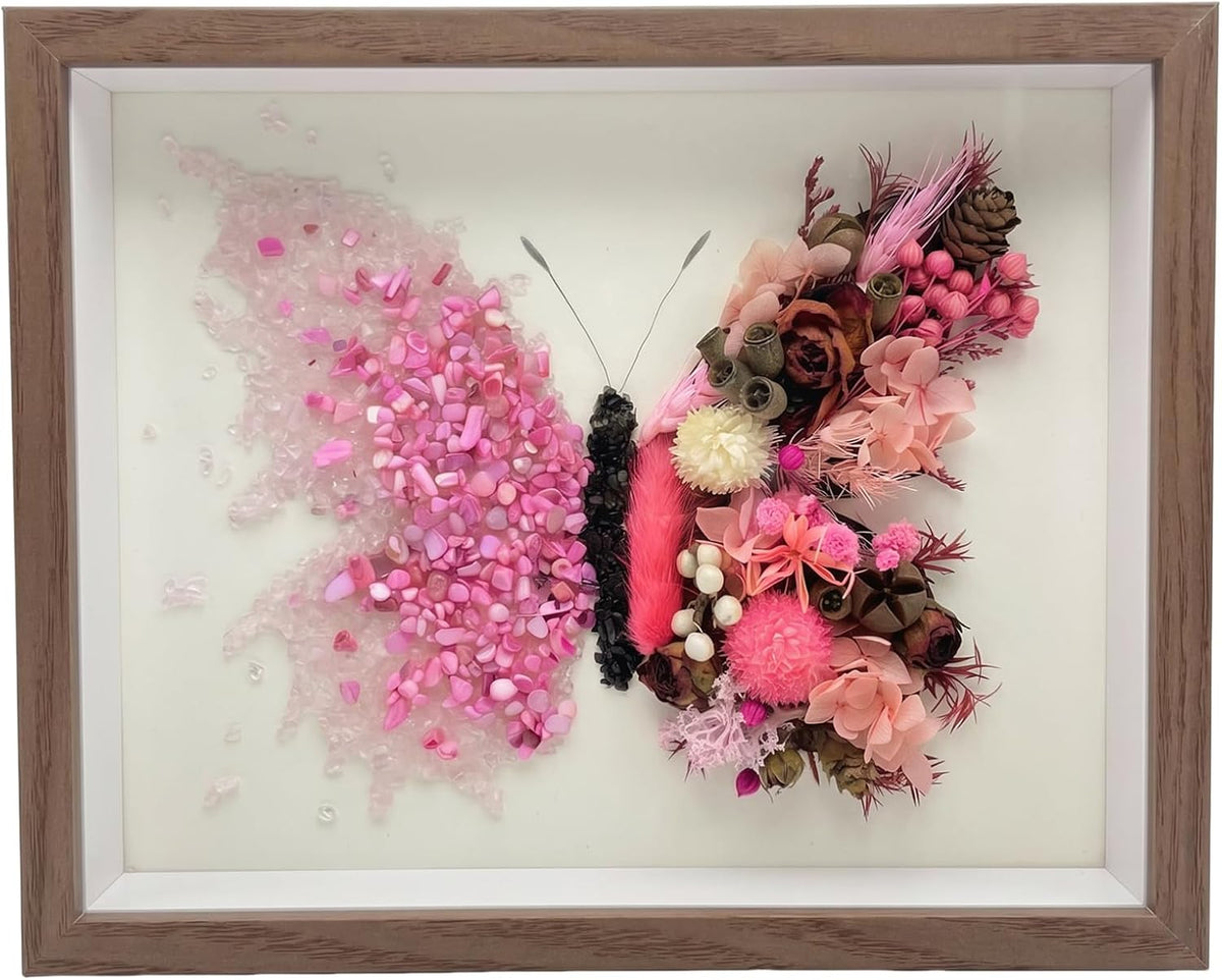 Crystal Wooden Frame Art Multi Purpose Elegant Butterfly Wall Decor with Tools Versatile Handmade Craft for Family Bonding&Group Party (Pink)
