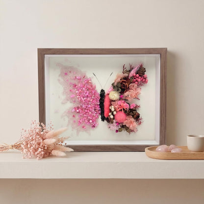Crystal Wooden Frame Art Multi Purpose Elegant Butterfly Wall Decor with Tools Versatile Handmade Craft for Family Bonding&Group Party (Pink)