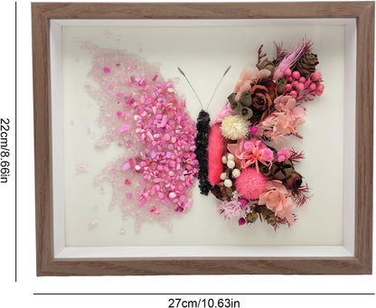 Crystal Wooden Frame Art Multi Purpose Elegant Butterfly Wall Decor with Tools Versatile Handmade Craft for Family Bonding&Group Party (Pink)
