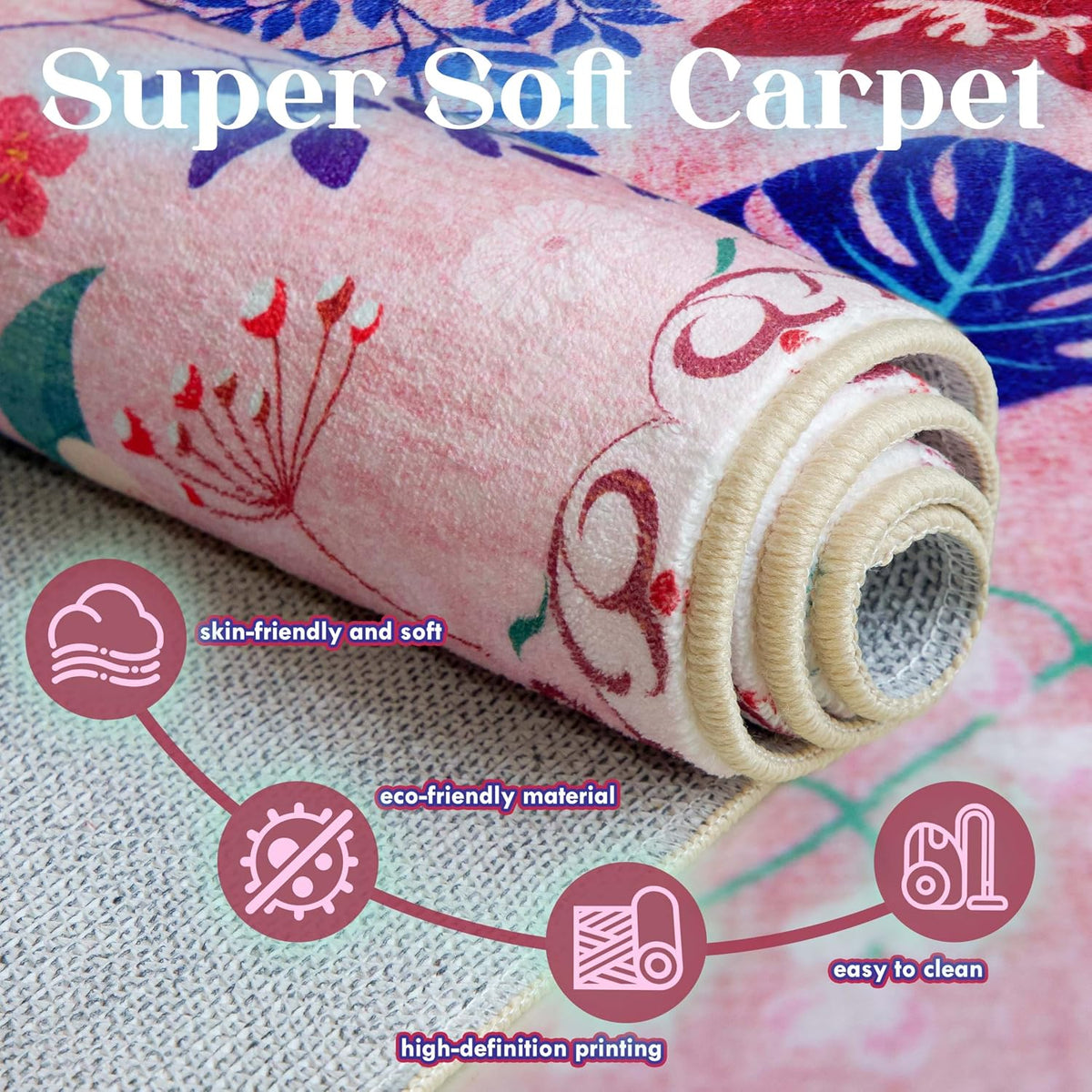 Floral 2x3 Area Rug, Machine Washable Soft Print Boho Carpet, Non Slip Low Pile Flower Area Rugs for Living Room Bedroom Kitchen Dining Room Hallway Entryway Nursery Indoor, Pink