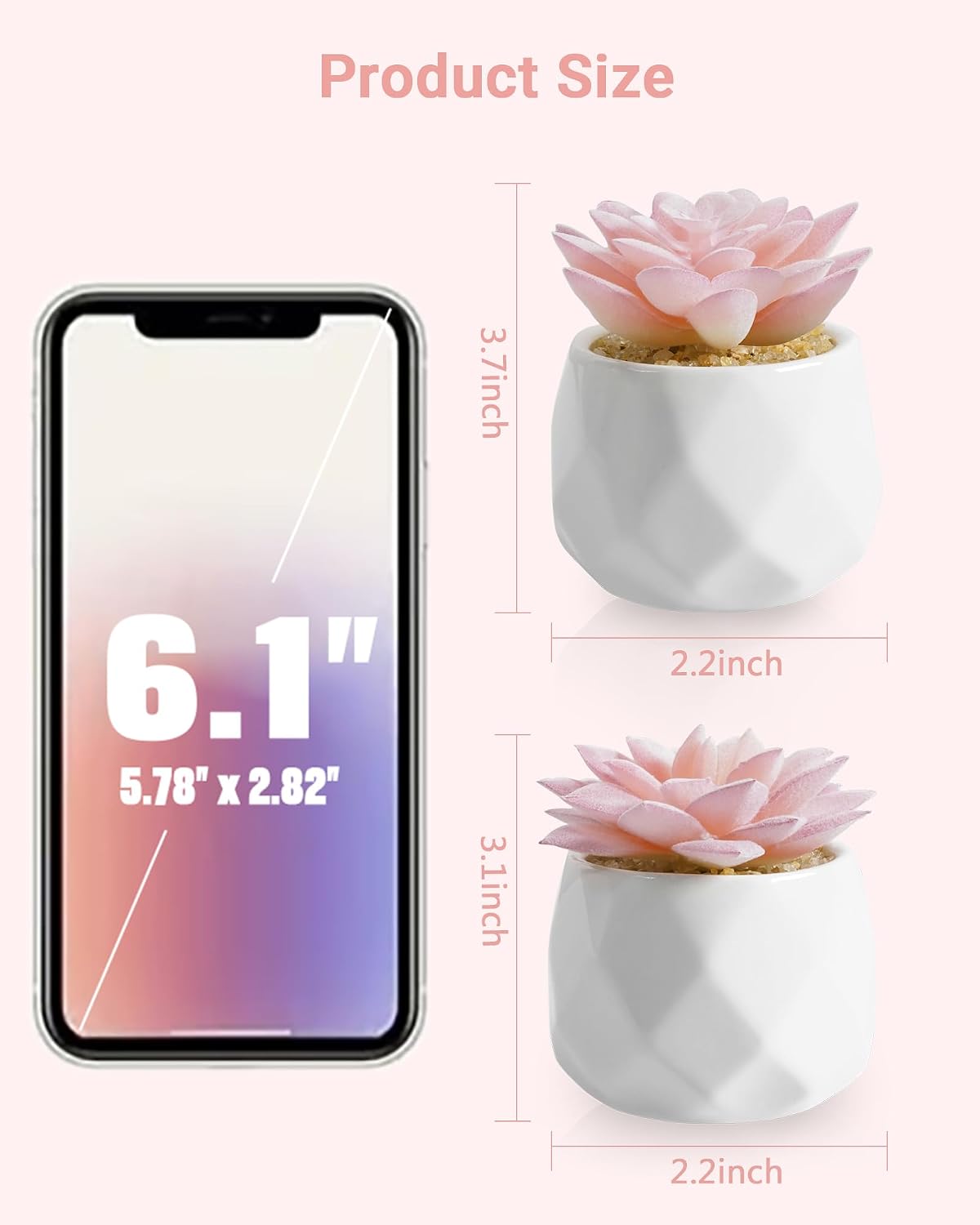 Mini Succulents Plants Artificial in Pots-Pink, Christmas Small Fake Succulents Plants for Home Decor Indoor for Women, White Ceramic Faux Succulents, Set of 2, Gifts for Mom