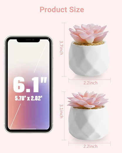 Mini Succulents Plants Artificial in Pots-Pink, Christmas Small Fake Succulents Plants for Home Decor Indoor for Women, White Ceramic Faux Succulents, Set of 2, Gifts for Mom