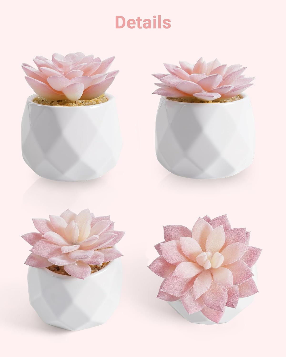 Mini Succulents Plants Artificial in Pots-Pink, Christmas Small Fake Succulents Plants for Home Decor Indoor for Women, White Ceramic Faux Succulents, Set of 2, Gifts for Mom