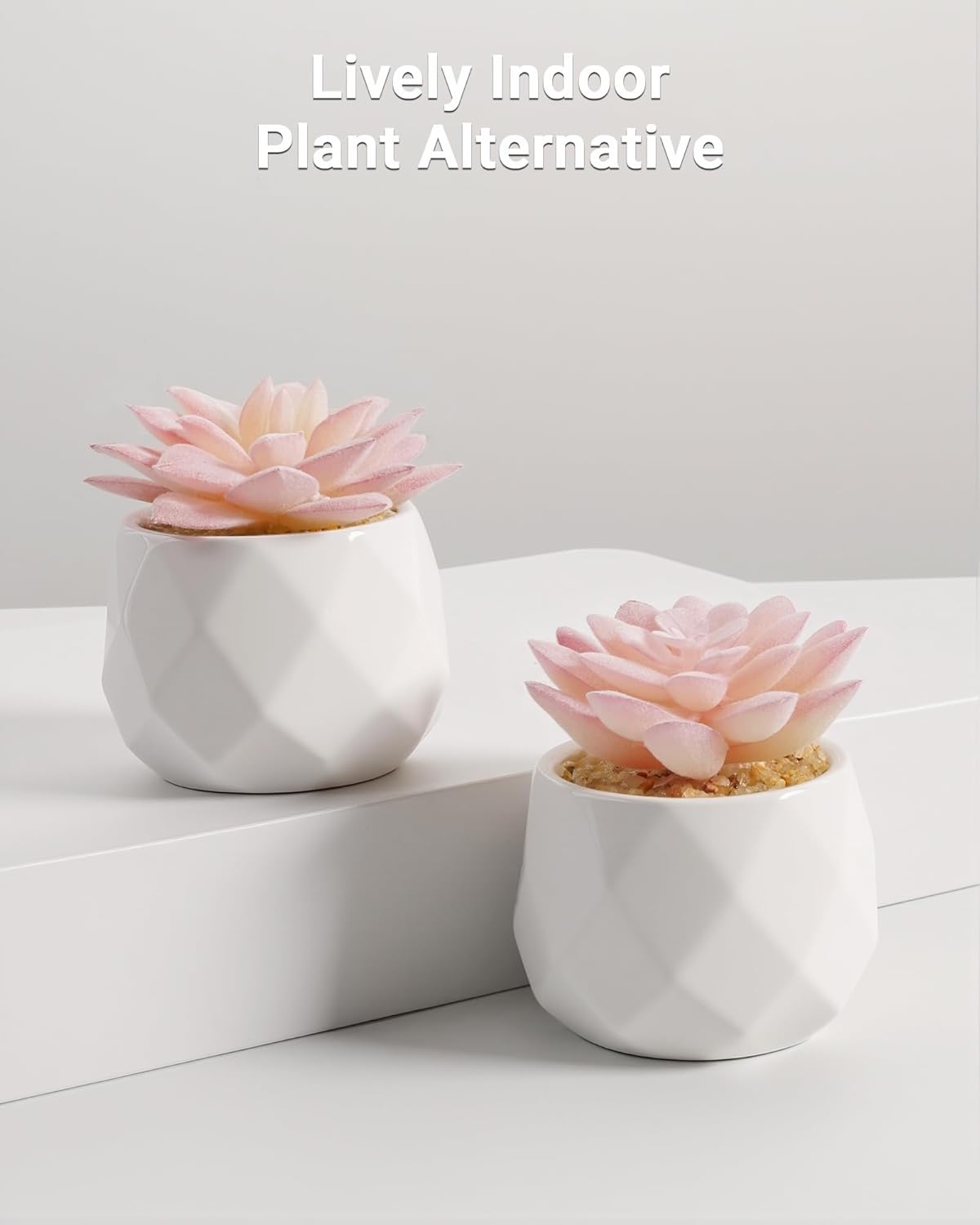 Mini Succulents Plants Artificial in Pots-Pink, Christmas Small Fake Succulents Plants for Home Decor Indoor for Women, White Ceramic Faux Succulents, Set of 2, Gifts for Mom