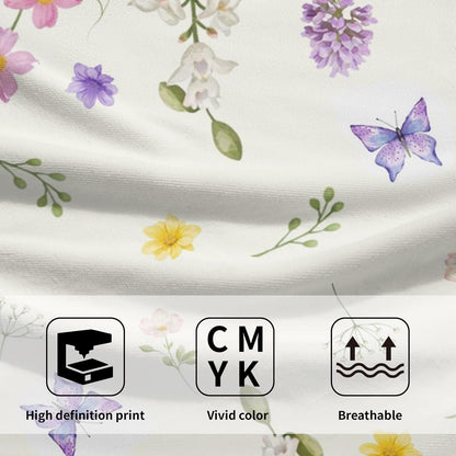 Spring Green Floral and Butterfly Hand Bath Towel Set of 2 Soft Absorbent Wildflower Flowers Print Dishtowel Pink Purple Flowers Tea Towels Cooking Wash Cloth for Kitchen Bar Gym Spa Decor 14x28 Inch