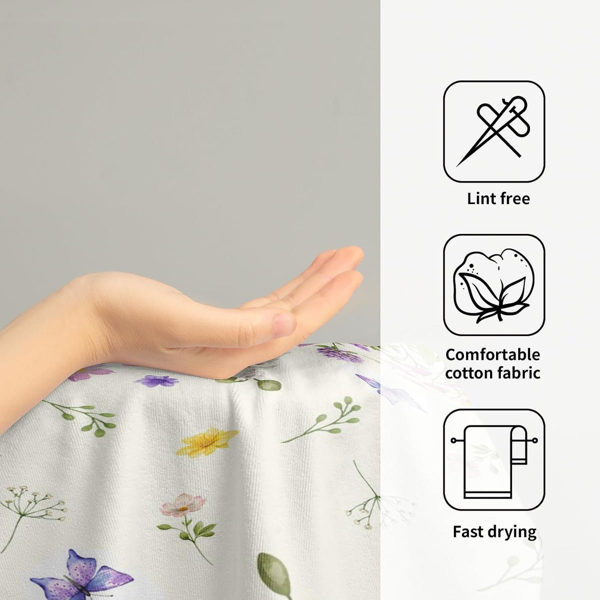 Spring Green Floral and Butterfly Hand Bath Towel Set of 2 Soft Absorbent Wildflower Flowers Print Dishtowel Pink Purple Flowers Tea Towels Cooking Wash Cloth for Kitchen Bar Gym Spa Decor 14x28 Inch