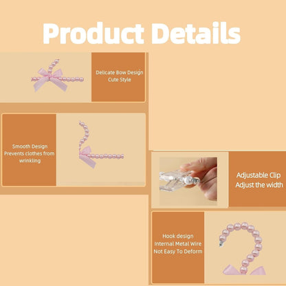 13 inch Pearl Hanger Pants Hangers with Clip,Cute Ribbon Bow Hanger
