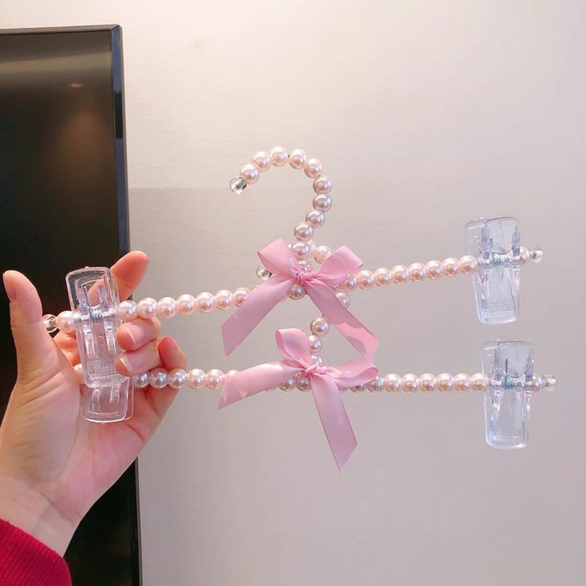13 inch Pearl Hanger Pants Hangers with Clip,Cute Ribbon Bow Hanger
