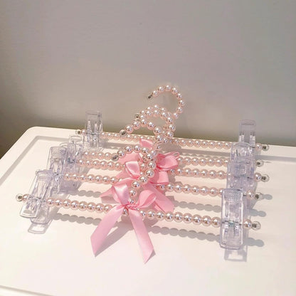 13 inch Pearl Hanger Pants Hangers with Clip,Cute Ribbon Bow Hanger