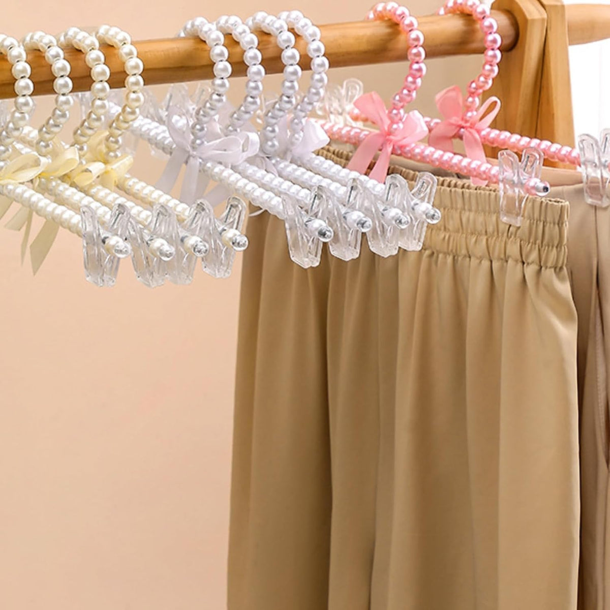 13 inch Pearl Hanger Pants Hangers with Clip,Cute Ribbon Bow Hanger