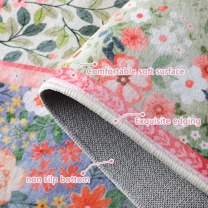 2x3ft Pink Floral Quilted Door Mat Flower Cute Pastel Spring Patchwork Rug Washable Non Slip Carpet for Entryway Bedroom Living Room Kitchen Laundry Front Indoor