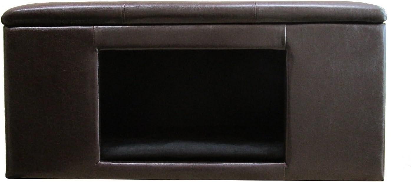 Homepop Home Decor | Button Tufted Leatherette Pet Bed & Bench | Faux Leather Pet Bed | Decorative Pet Furniture (Brown) 38" x 18" x 18"