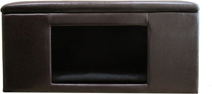 Homepop Home Decor | Button Tufted Leatherette Pet Bed & Bench | Faux Leather Pet Bed | Decorative Pet Furniture (Brown) 38" x 18" x 18"