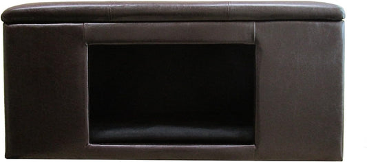 Homepop Home Decor | Button Tufted Leatherette Pet Bed & Bench | Faux Leather Pet Bed | Decorative Pet Furniture (Brown) 38" x 18" x 18"
