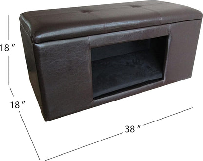 Homepop Home Decor | Button Tufted Leatherette Pet Bed & Bench | Faux Leather Pet Bed | Decorative Pet Furniture (Brown) 38" x 18" x 18"