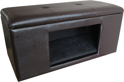 Homepop Home Decor | Button Tufted Leatherette Pet Bed & Bench | Faux Leather Pet Bed | Decorative Pet Furniture (Brown) 38" x 18" x 18"