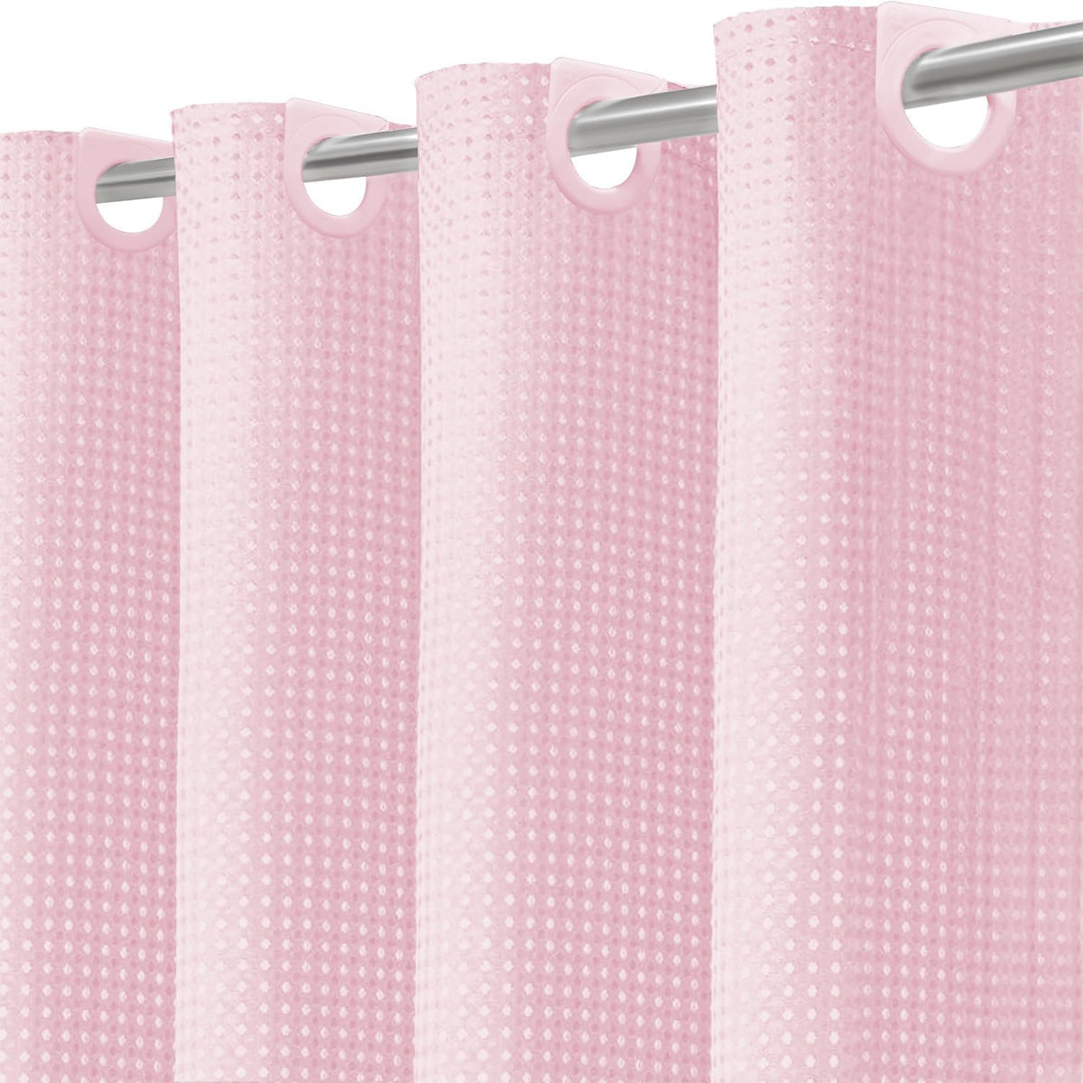 Inhousolu No Hook Shower Curtain with Removable Snap-in Liner, Waffle Weave 230 GSM Polyester, Weighted Hem, Water Repellent Washable, 72 x 72 Inch, Pink
