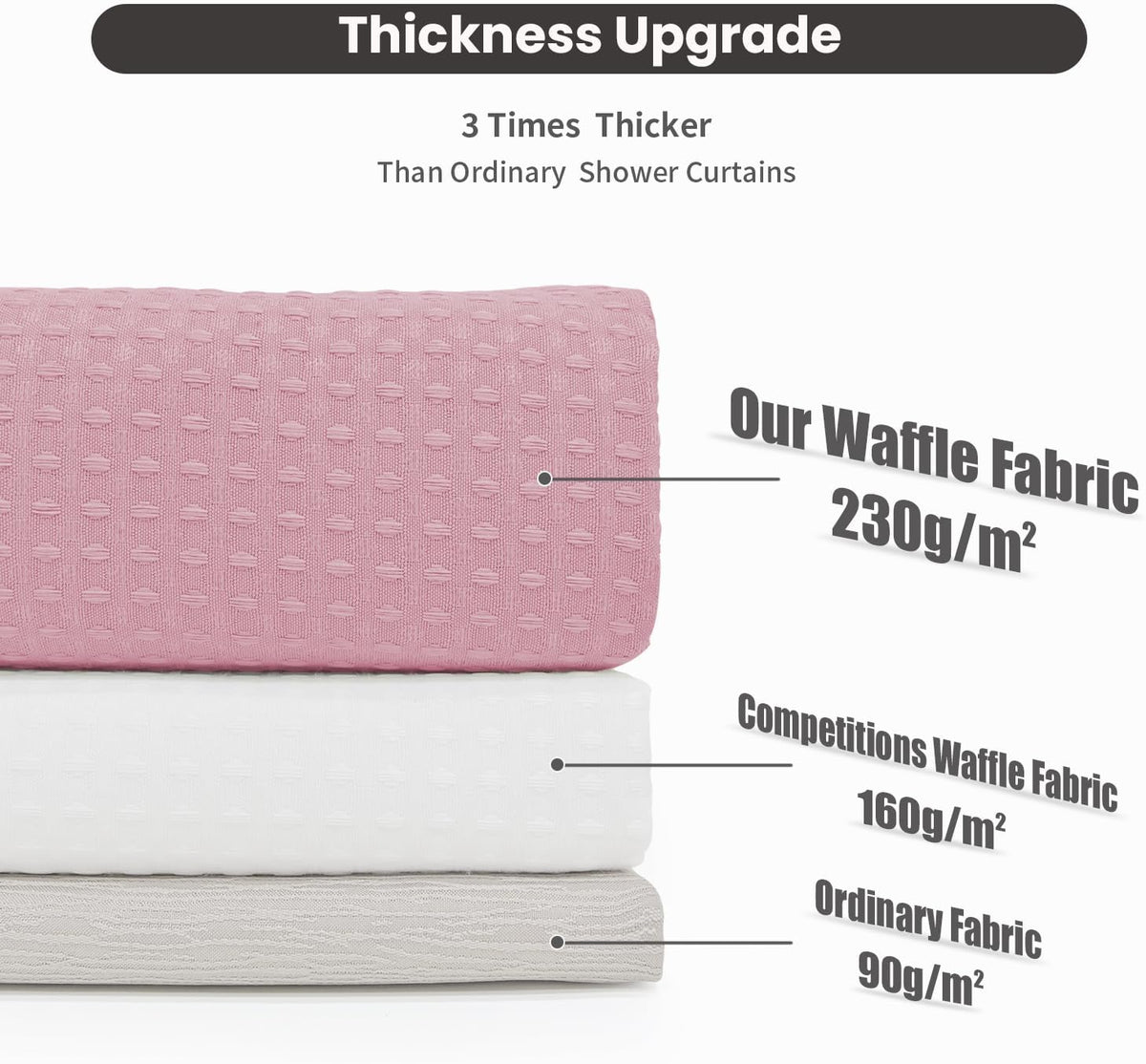 Inhousolu No Hook Shower Curtain with Removable Snap-in Liner, Waffle Weave 230 GSM Polyester, Weighted Hem, Water Repellent Washable, 72 x 72 Inch, Pink