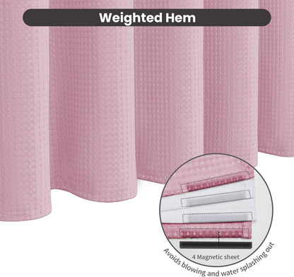 Inhousolu No Hook Shower Curtain with Removable Snap-in Liner, Waffle Weave 230 GSM Polyester, Weighted Hem, Water Repellent Washable, 72 x 72 Inch, Pink