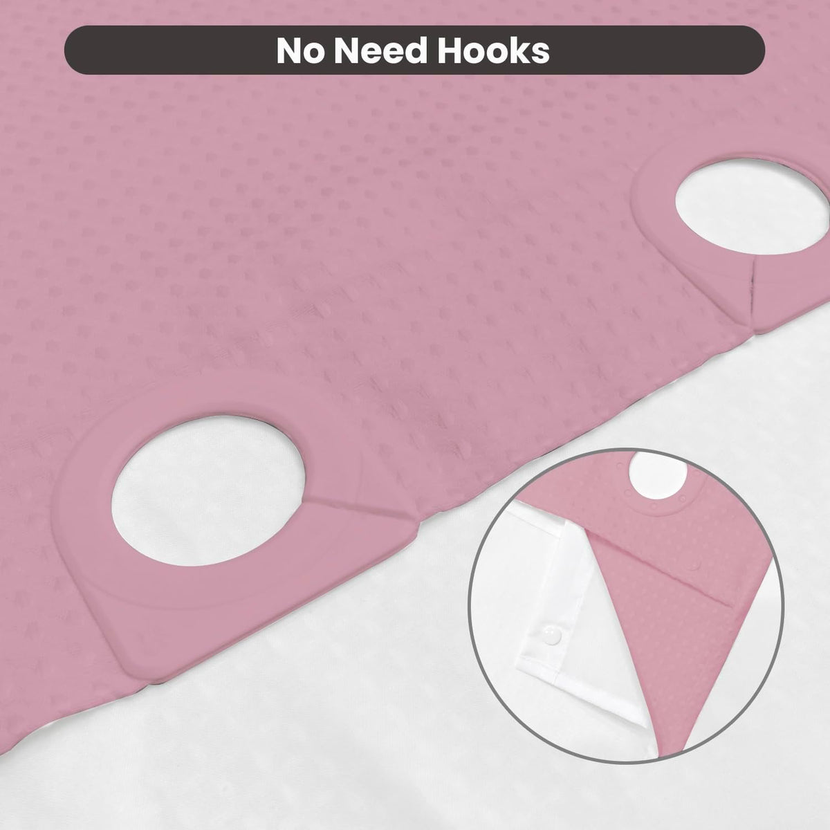 Inhousolu No Hook Shower Curtain with Removable Snap-in Liner, Waffle Weave 230 GSM Polyester, Weighted Hem, Water Repellent Washable, 72 x 72 Inch, Pink