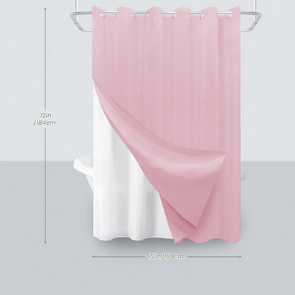 Inhousolu No Hook Shower Curtain with Removable Snap-in Liner, Waffle Weave 230 GSM Polyester, Weighted Hem, Water Repellent Washable, 72 x 72 Inch, Pink