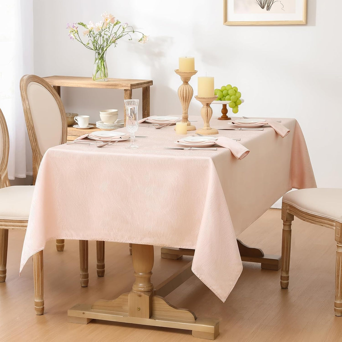 Jacquard Rectangle Tablecloth 52 x 70 Inch, Light Pink