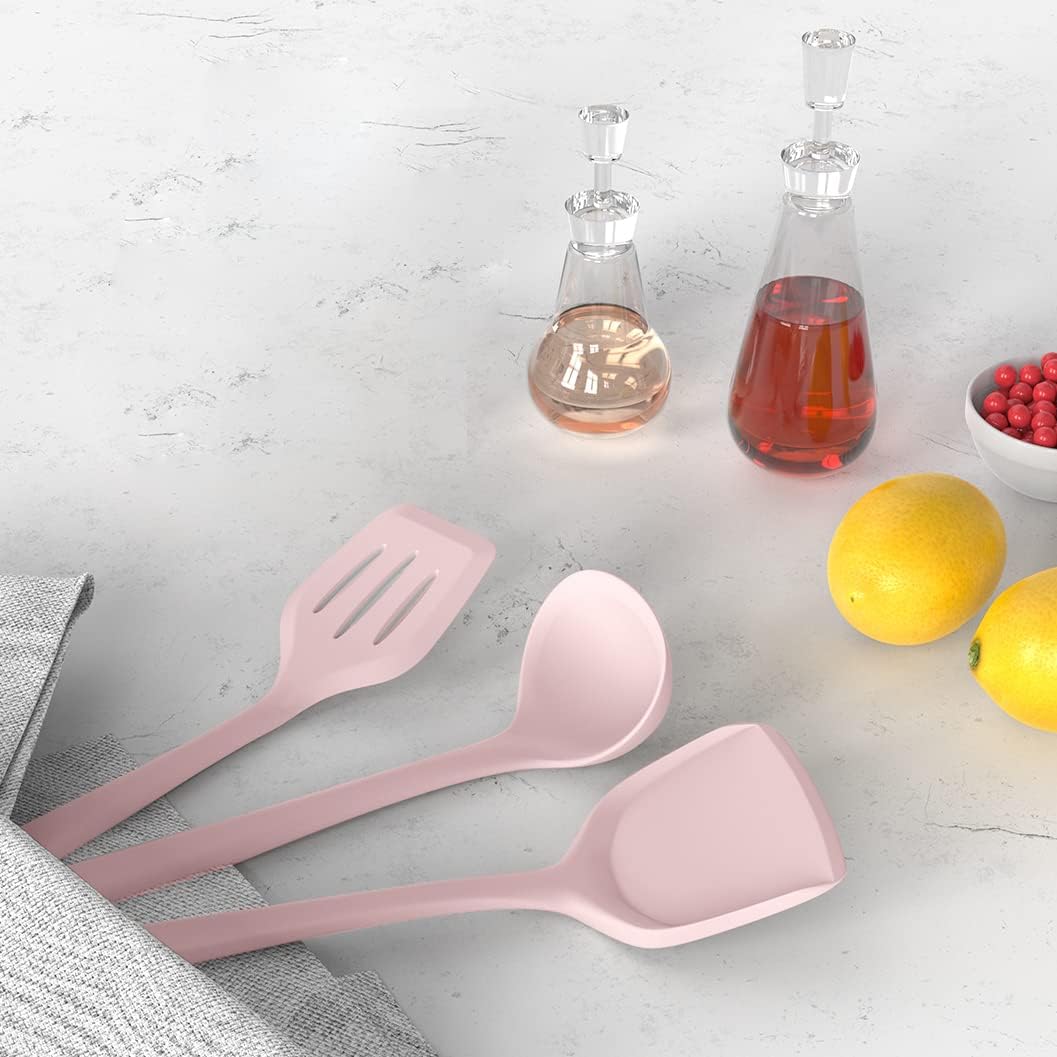 AOTHOD Silicone Cooking Utensils Set - 446°F Heat Resistant Kitchen Utensils, Spatula,Turner Tongs,Spoon,Whisk,Kitchen Utensil Gadgets Tools Set for Nonstick Cookware,Dishwasher Safe BPA Free(Pink)