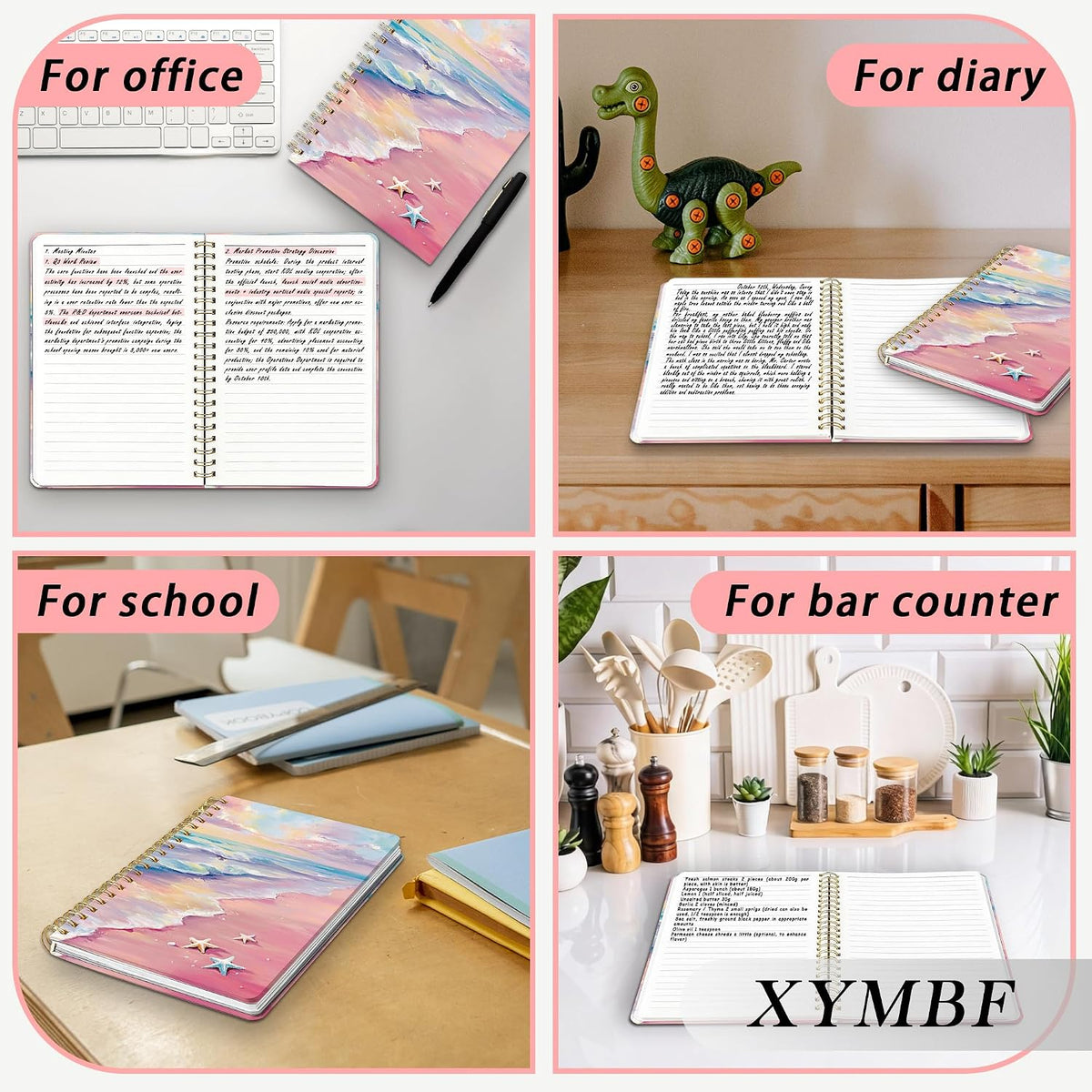 Pink Pastel Coastal Beach Notebook Journal, Beach Lover Gifts Notebooks for Girls, Ocean Themed Gifts Journal, Coastal Sunset Starfish Hardcover Spiral Notebook 5.5x8.3 Inch