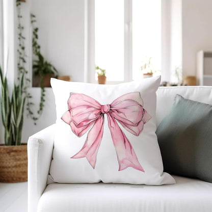 Pink Bow Coquette Pillow Covers 18x18, Pink Bow Coquette Preppy Room Decor, Girly Bedroom Decor