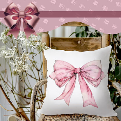Pink Bow Coquette Pillow Covers 18x18, Pink Bow Coquette Preppy Room Decor, Girly Bedroom Decor