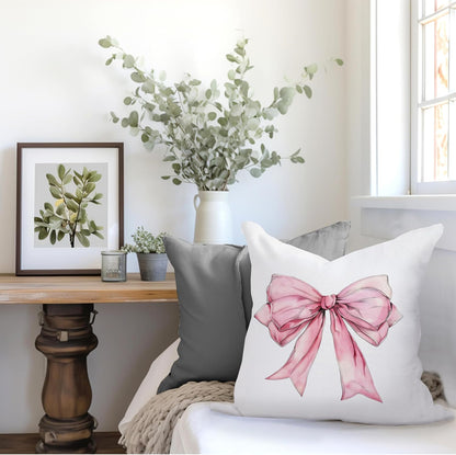 Pink Bow Coquette Pillow Covers 18x18, Pink Bow Coquette Preppy Room Decor, Girly Bedroom Decor