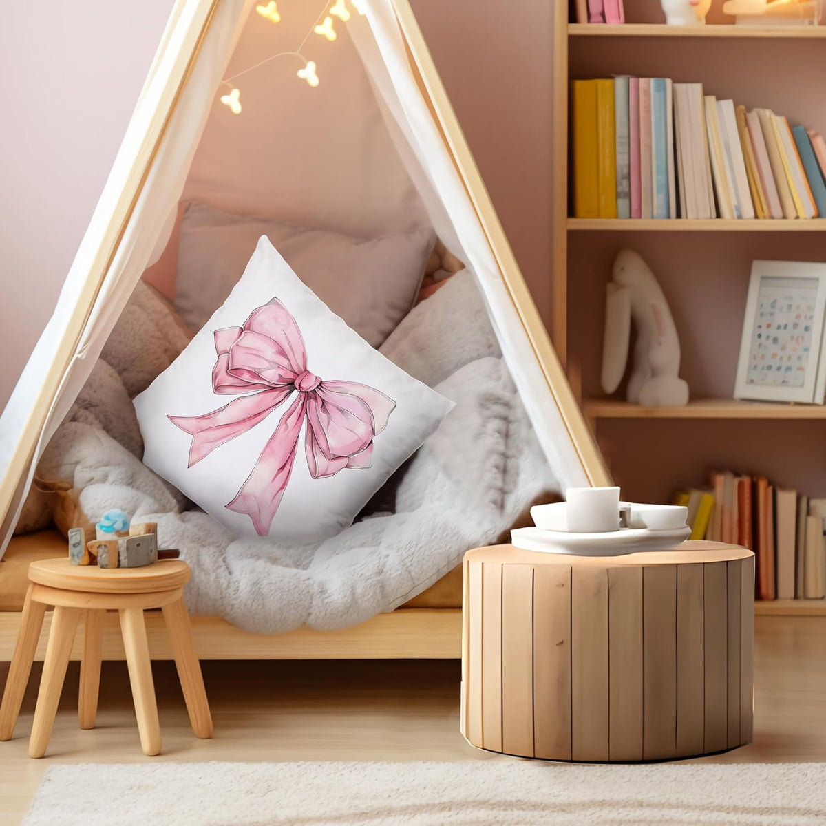 Pink Bow Coquette Pillow Covers 18x18, Pink Bow Coquette Preppy Room Decor, Girly Bedroom Decor