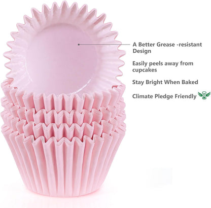 Heavy Duty Jumbo Cupcake Muffin Liners for Baking - Extra Large 100pcs Grease-Resistant Pink Paper Baking Cups, No Muffin Pan Needed, Odorless, Easily Peels (Pink)