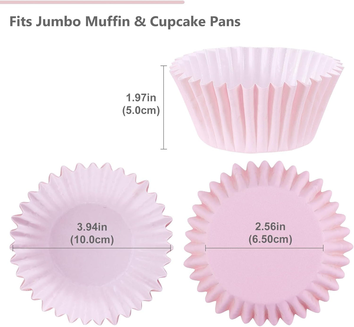 Heavy Duty Jumbo Cupcake Muffin Liners for Baking - Extra Large 100pcs Grease-Resistant Pink Paper Baking Cups, No Muffin Pan Needed, Odorless, Easily Peels (Pink)