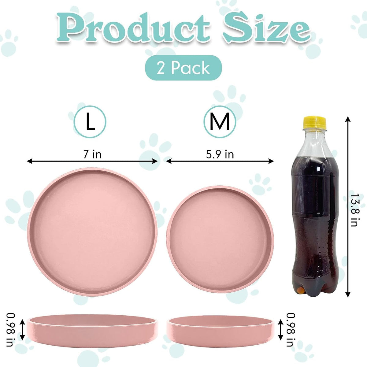 Silicone Cat Food Bowl Shallow Dishes 5.9in Wide Cats Bowls Set of 2 Kitty Plates Relief Whisker Fatigue Puppy Feeding Bowl for Dry Food and Wet Food Indoor (Round Pink)