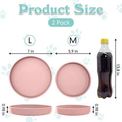 Silicone Cat Food Bowl Shallow Dishes 5.9in Wide Cats Bowls Set of 2 Kitty Plates Relief Whisker Fatigue Puppy Feeding Bowl for Dry Food and Wet Food Indoor (Round Pink)