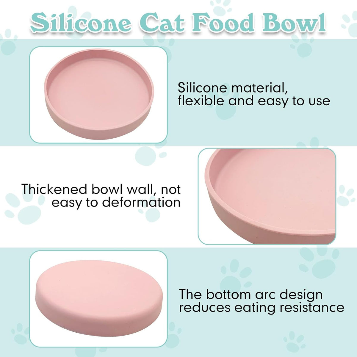 Silicone Cat Food Bowl Shallow Dishes 5.9in Wide Cats Bowls Set of 2 Kitty Plates Relief Whisker Fatigue Puppy Feeding Bowl for Dry Food and Wet Food Indoor (Round Pink)