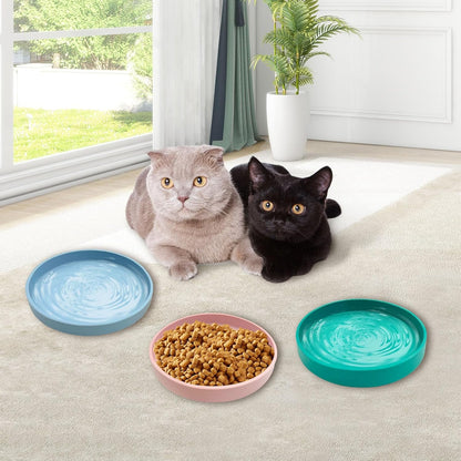 Silicone Cat Food Bowl Shallow Dishes 5.9in Wide Cats Bowls Set of 2 Kitty Plates Relief Whisker Fatigue Puppy Feeding Bowl for Dry Food and Wet Food Indoor (Round Pink)