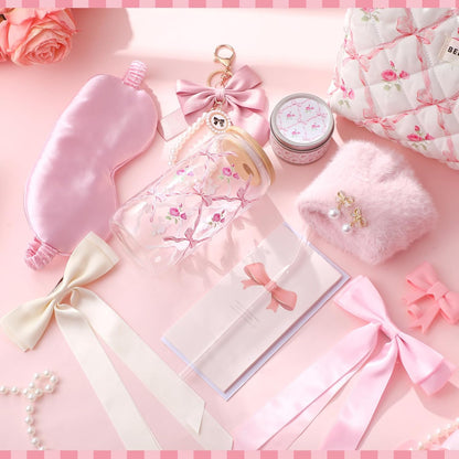 Pink Bow Floral Gift Baskets for Teen Girls, Women Trendy Stuff Coquette Bow Teen Girl Self Care Birthday Box Gift for Her, Sister Friend Women Sweet 16th 18th 21st Box