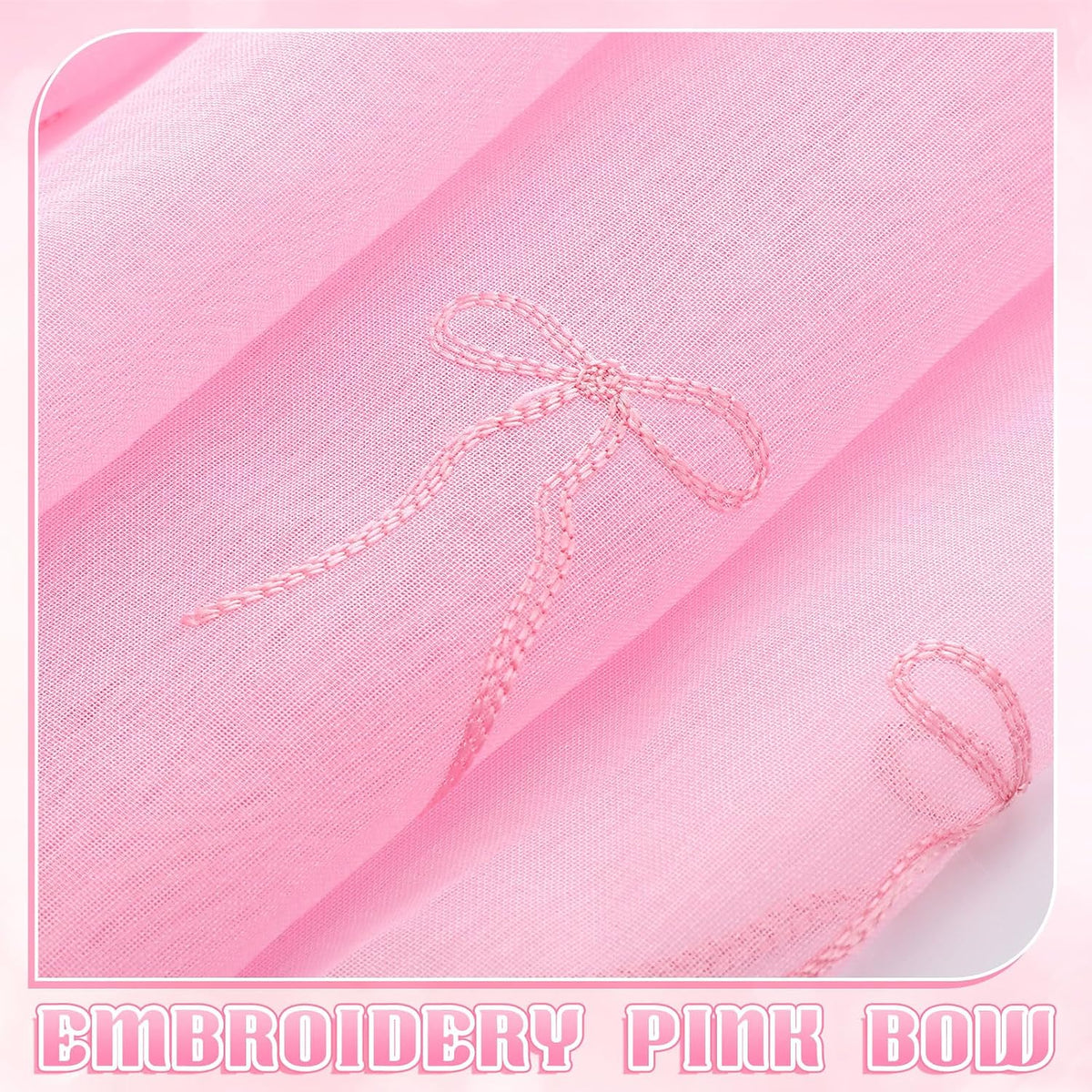 2 Panels Pink Bow Sheer Valance Curtains 38 x 36 inch Pink Bow Embroidered Valance Curtains Decorative Coquettish Sheer Shades Faux Linen Semi Window Decor for Home Party Office